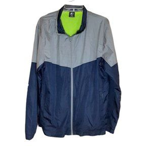 Starters Jacket Wind Breaker Men's Large 42-44 Navy Blue & Gray Lined Fu…